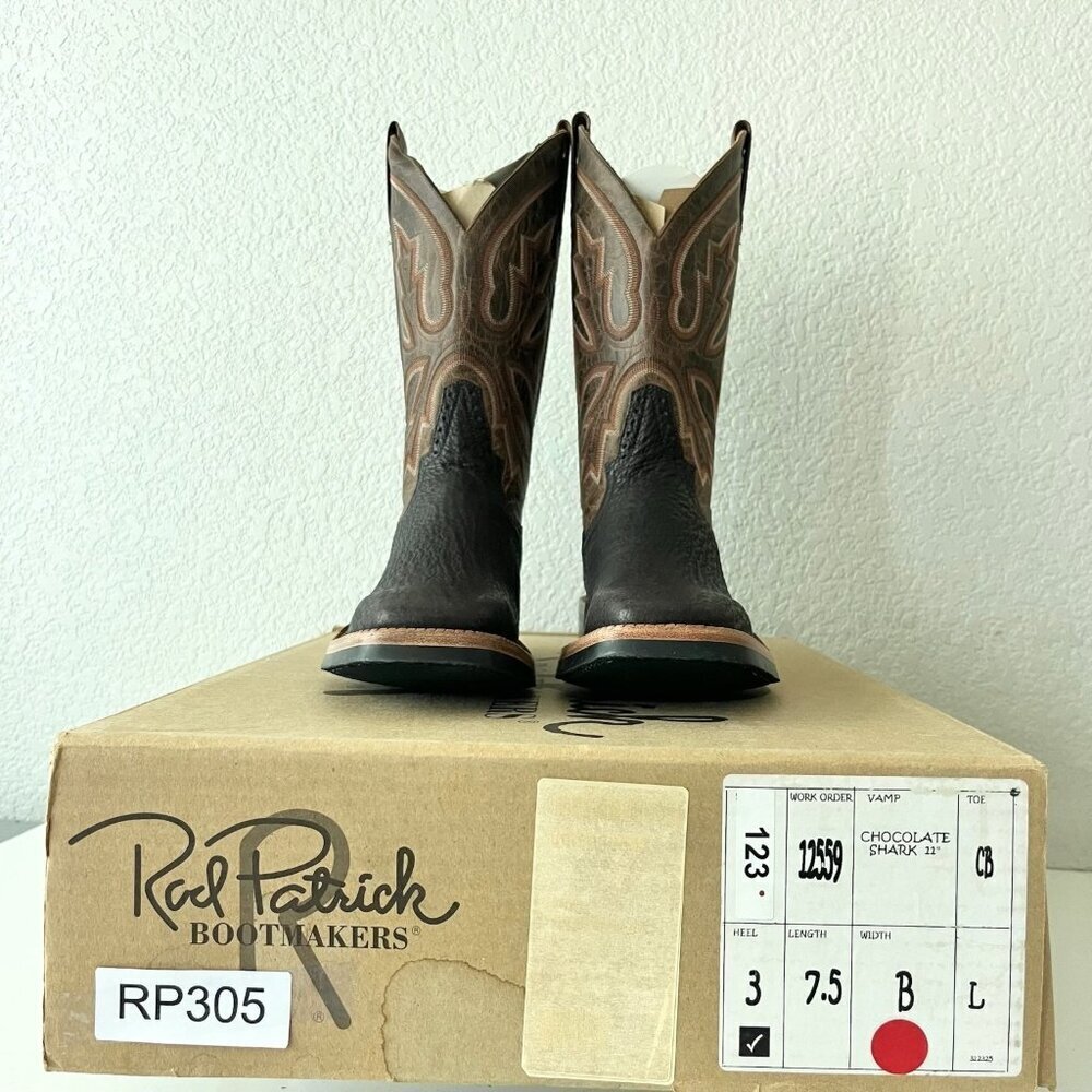 NEW Rod Patrick Mens Cowboy Boots 7.5 B Brown Shark Leather Western Square Toe - Picture 11 of 12